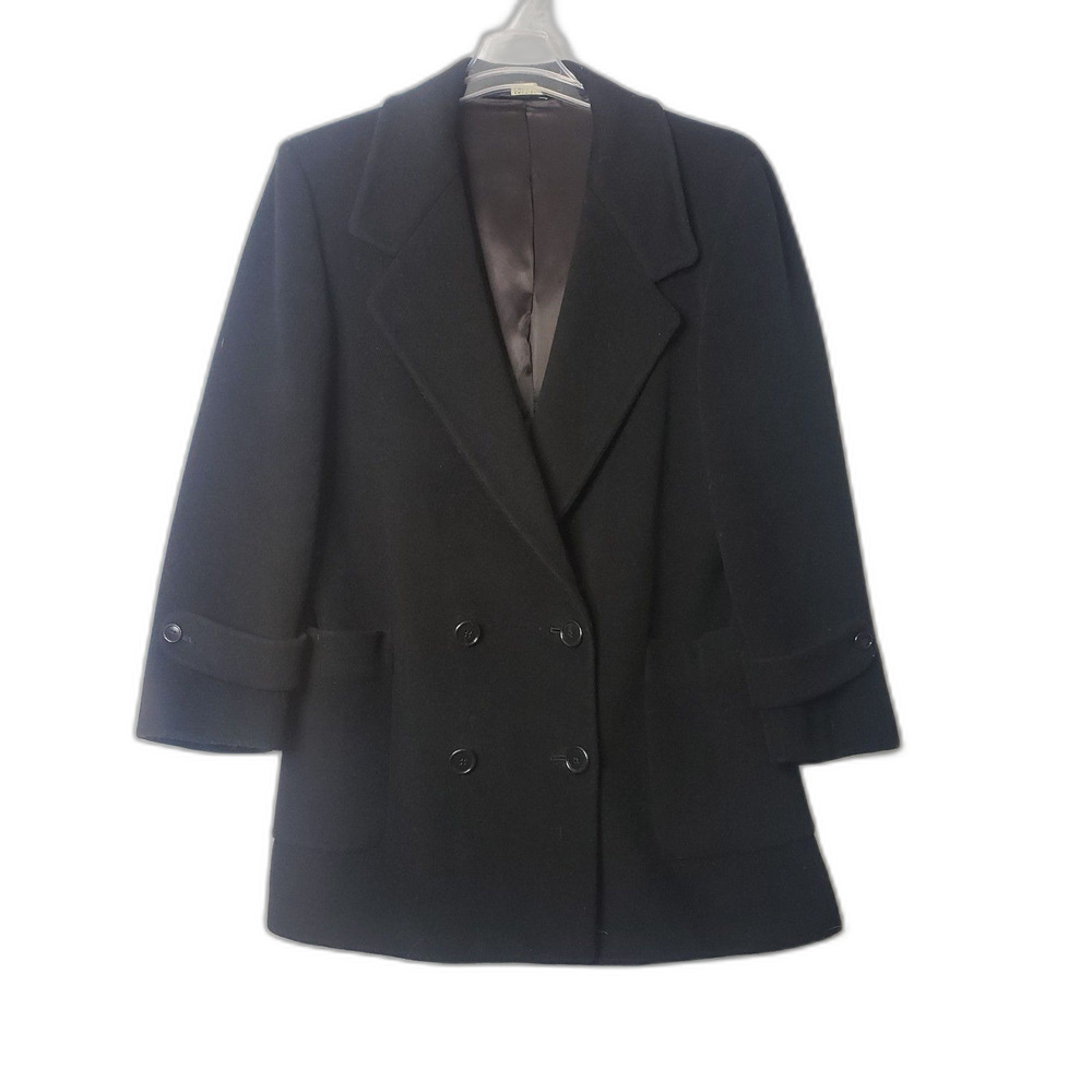 I BAKER Black Wool Trench Overcoat Mens Size Large